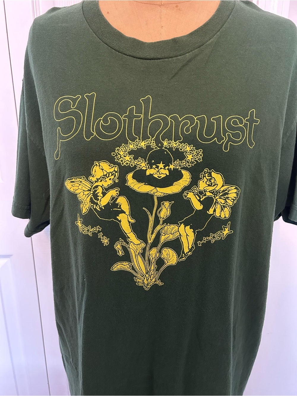 Slothrust (Band) Green Graphic Tee with Yellow Print - Men Size large
